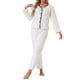 thumbnail image 2 of Conjunto de pijama de franela para mujeres, de manga larga, con botones, cuello en V, pantalones de forro polar, ropa de descanso XL blanca, 2 of 6