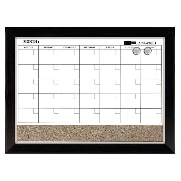 Quartet Whiteboard Calendar & Corkboard, Magnetic, White Board & Cork Bulletin Board Combo, 17" x 23", Wood Finish Frame (22476)