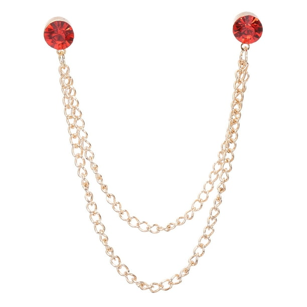 Pin de broche de cadena de strass Uxcell, cadena de borlas de cristal redondo en tono dorado (rojo)
