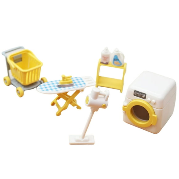 Trayknick 1Set Laundry Room Kit Lightweight Rich Accessories Plastic Dollhouse Washing Machine Laundry Room Kit for Micro Landscape