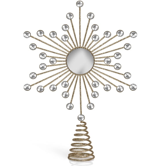 Ornativity Jewel Star Tree Topper - Gold Glitter Sparkling Metal Wire Star Topper with Sparkly Gem Finish Christmas Tree Top Ornament Decoration