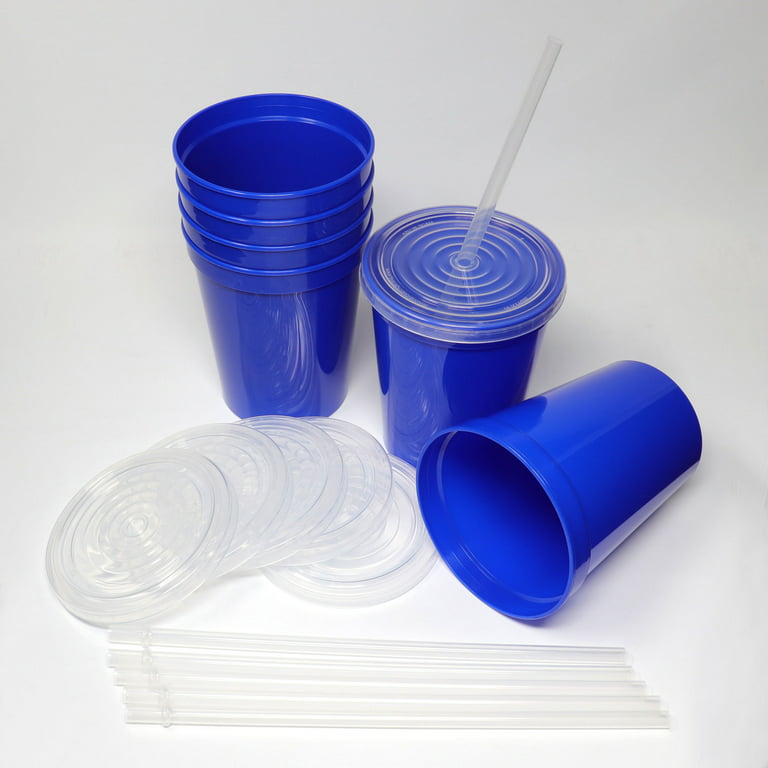 Rolling Sands 22 oz Reusable Plastic Cups with Lids, 10 Pack, USA Made  White Tumblers; Includes 10 Reusable Straws; Dishwasher Safe