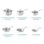 The Pioneer Woman 14-Piece Stainless Steel Cookware Set, Cooking Pots and Pans Set with Kitchen Utensils