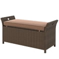 thumbnail image 1 of 2-in-1 Outdoor Wicker Storage Bench with Tan Cushion, 29 Gallon PE Rattan Deck Box with Steel Frame, Portable 41.3" Patio Seating for Garden, Poolside, Deck and Balcony, 1 of 7