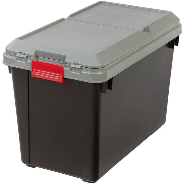IRIS 102 Qt. StoreItAll Storage Tote w/ Compartment Lid, Black/Gray