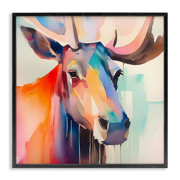 Stupell Industries Contemporary Modern Paint Drip Elk Black Framed Giclee Art, 12 x 12, by Walker Noble