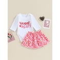 thumbnail image 2 of vera natura Baby Girls Valentine's Day Skirt Sets White Long Sleeve Letter Print Romper Tops Heart Print Skirt Sets, 2 of 9