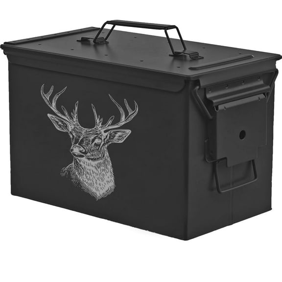 Steel Ammo Can Storage Box Ammunition Case Deer (50cal, Black)