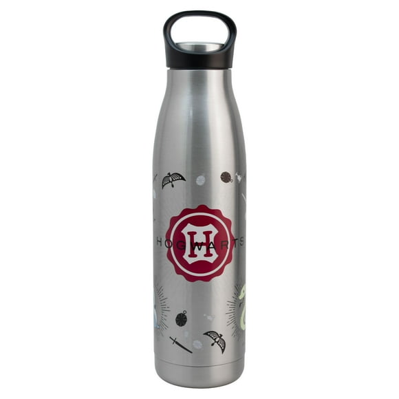 Termo Acero Inoxidable Doble Pared, Harry Potter Mundo Mágico Hogwarts con Tapa de Rosca y Agarradera de Plástico, Capacidad 490 ml, Acero