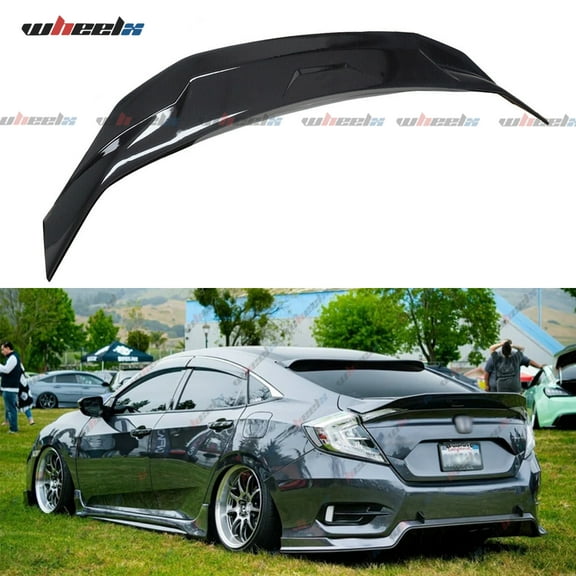 Rear Spoiler Compatible with 2016-2021 Honda Civic, Duckbill Fits for 2016 2017 2018 2019 2020 2021 4-Door Sedan, Trunk Exterior High Kick Tail Deck Lid Wing Lip (Glossy Black)