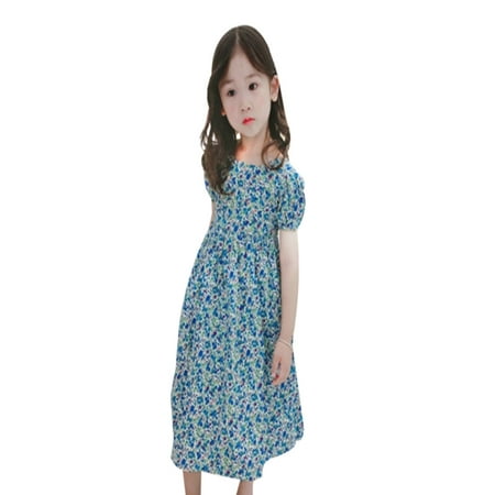 

Luxsea Toddler Girls Sweet Floral Dress Summer Retro Countryside Baby Girl Small Printed Maxi Dress for Beach Travel