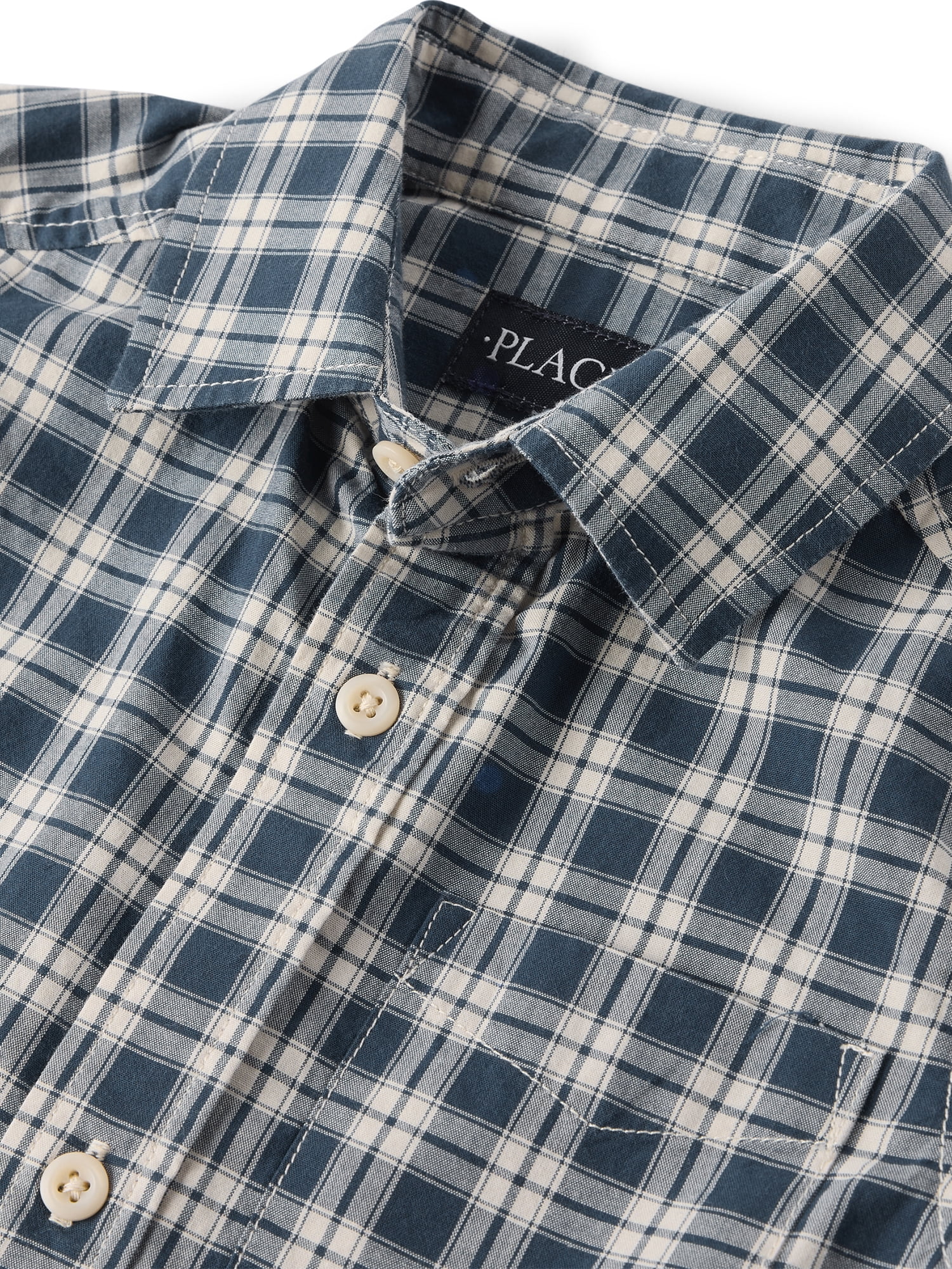 The Children's Place Boys Short Sleeve Plaid Poplin Button Up Shirt, Sizes XS-XXL