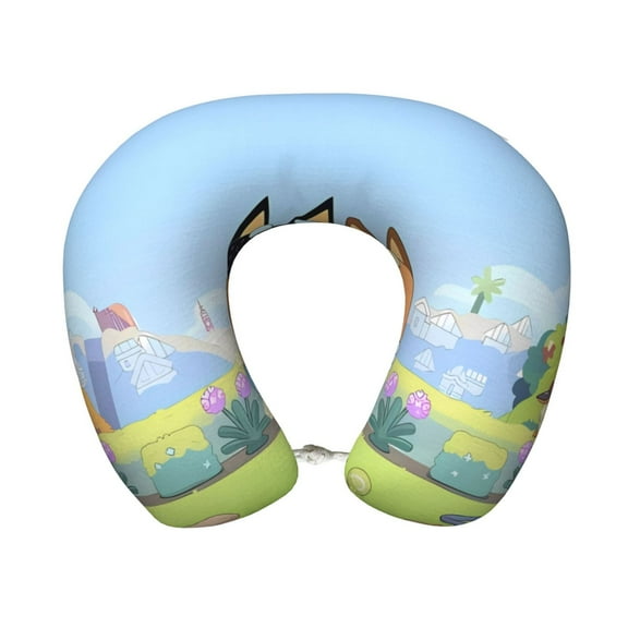 Saiise Bluey Print Travel Pillow,Memory Foam U Shaped Neck Pillow,Portable Headrest Great for Airplane Chair, Car,Home,Office,Sleeping Rest Cushion