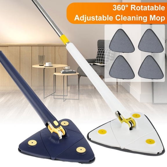 Lieonvis 360 Degree Rotatable Adjustable Cleaning Mop, Long Handle Triangular Mop, Reusable Spin Mop, Stainless Steel Handle Mop, Multifunctional Wet and Dry Mop for Floor/Ceiling/Wall