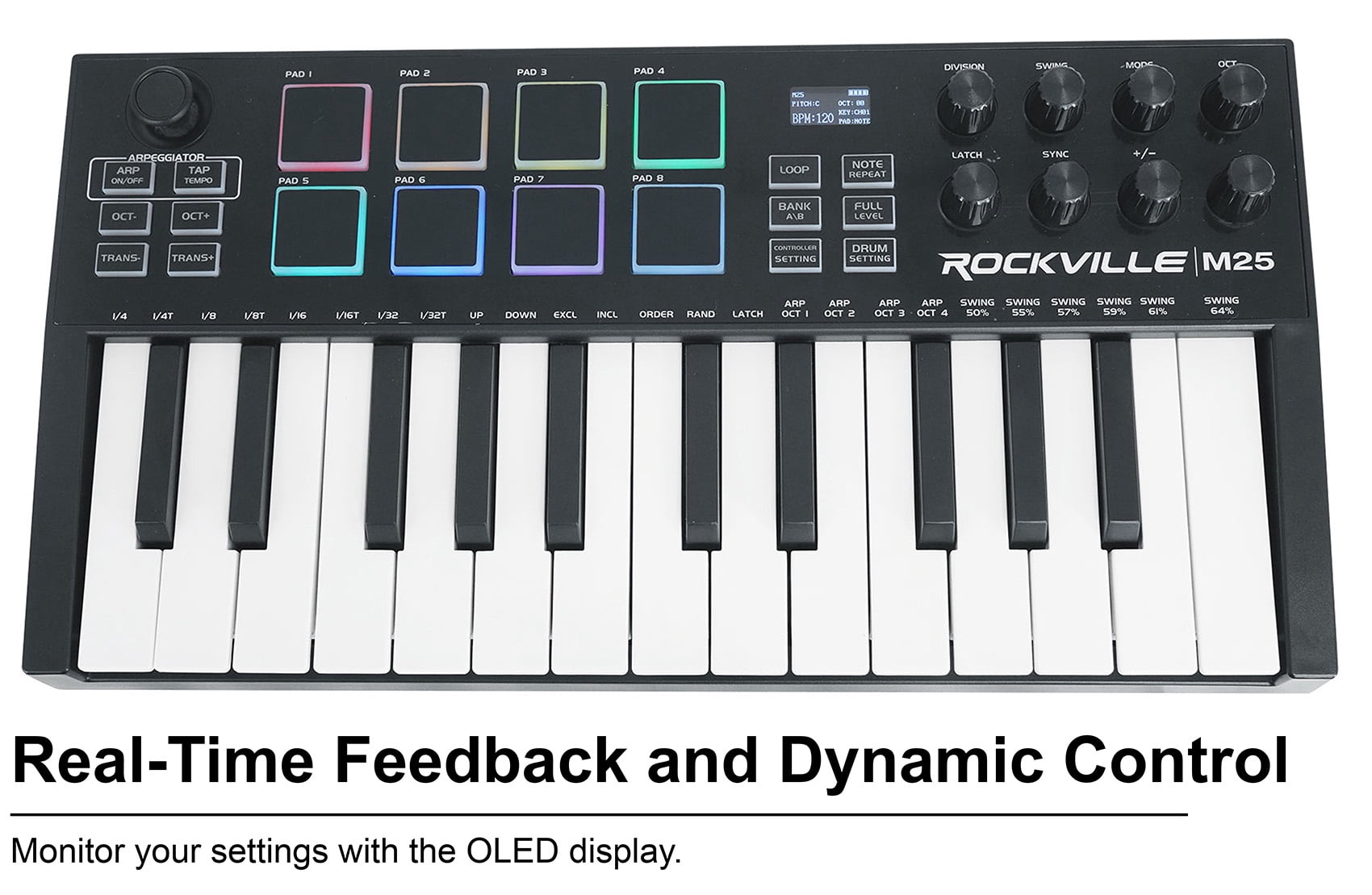Rockville M25 BLACK 25 Key USB Wireless MIDI Keyboard Controller With Bluetooth