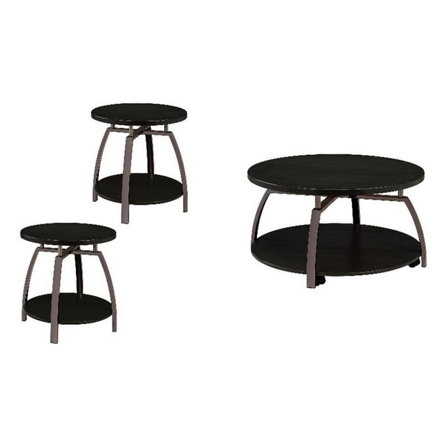 Dacre Ensemble de 3 Pcs Table Basse Ronde et Bout de Canapé Charbon Foncé