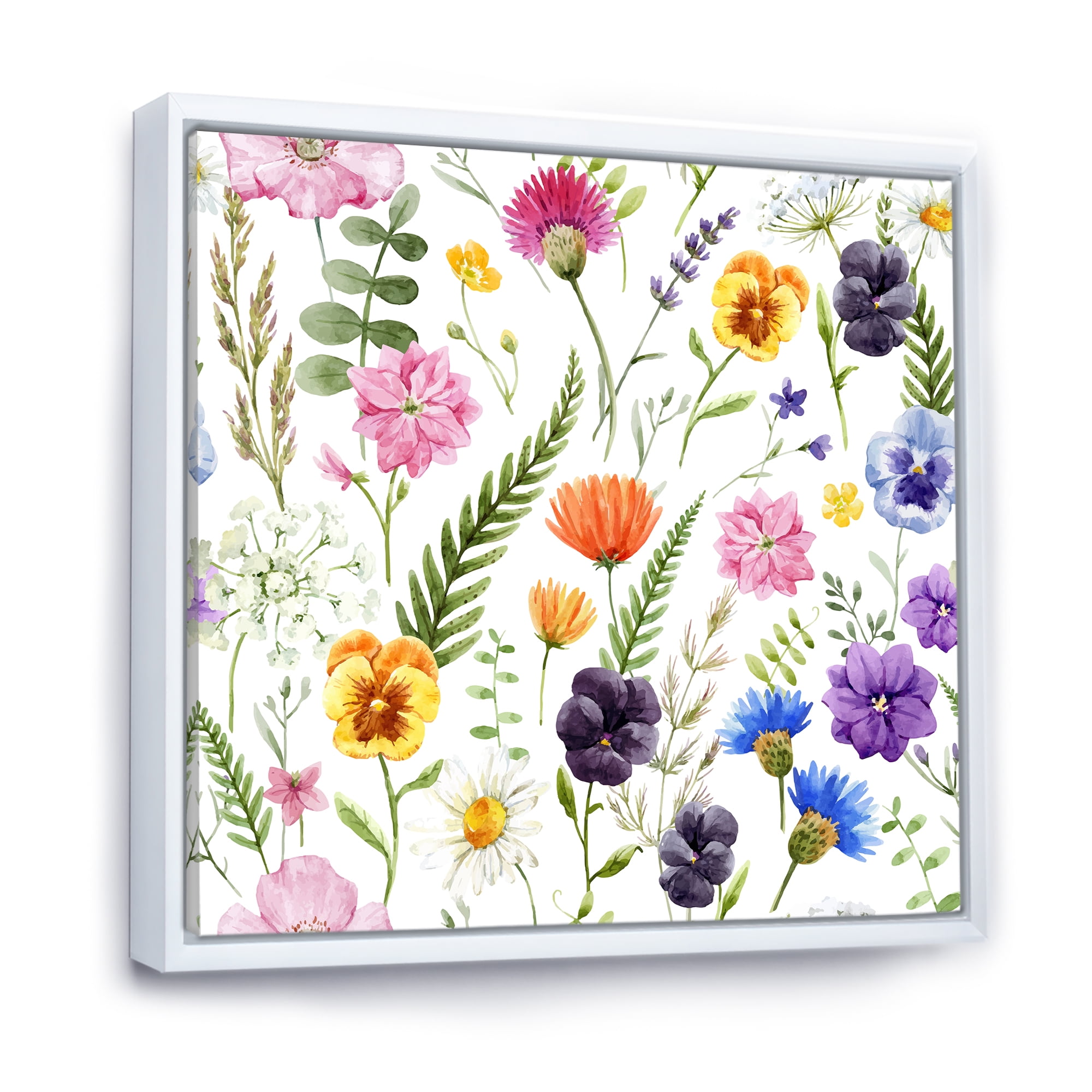 Designart 'Coloful Wildflowers Floral Pattern I' Traditional Framed Canvas Wall Art Print