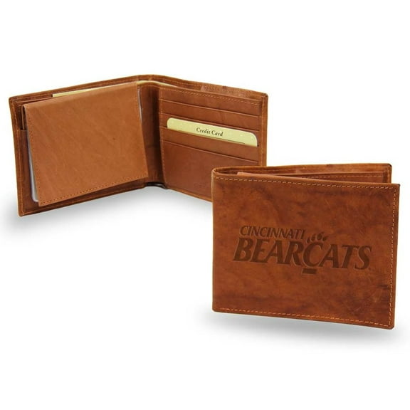 Cincinnati Bearcats Embossed Brown Leather Billfold Wallet