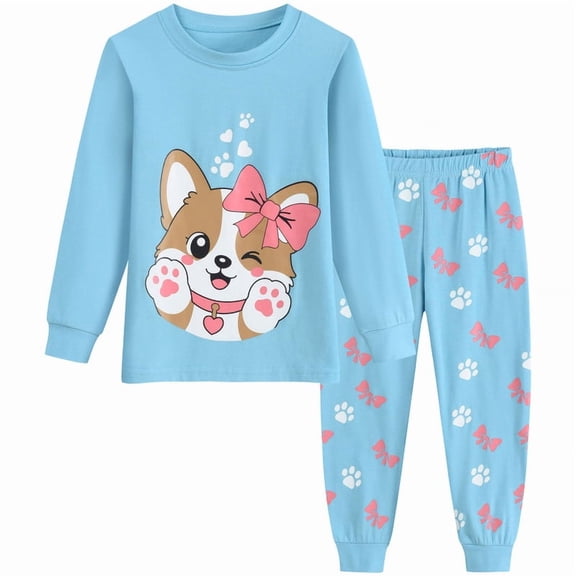 FEDPOP Toddler Girls Pajamas Cat Graphic Long Sleeve Sleepwear Kids Pjs Set Size 3T