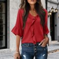 thumbnail image 5 of jowamay Ruffle Shirts for Women V Neck 3/4 Bell Sleeve Business Work Blouse Trendy Flowy Tops for Travel Streetwear, 5 of 6