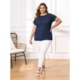 thumbnail image 2 of DARING DIVA Women's Plus Pointelle Knit Tops Casual Blouse 3X Navy Blue, 2 of 6