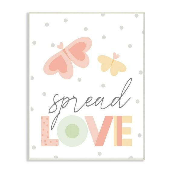 The Kids Room by Stupell Spread Love Pastel Polka Dots and Colorblocked Heart Butterflies Wall Plaque Art