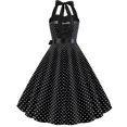 thumbnail image 3 of IBTOM CASTLE Women's Vintage Polka Dot Dress 1950s Halter Retro Cocktail Prom Dress Rockabilly Wedding 50's 60's Party Dress M Black, 3 of 8