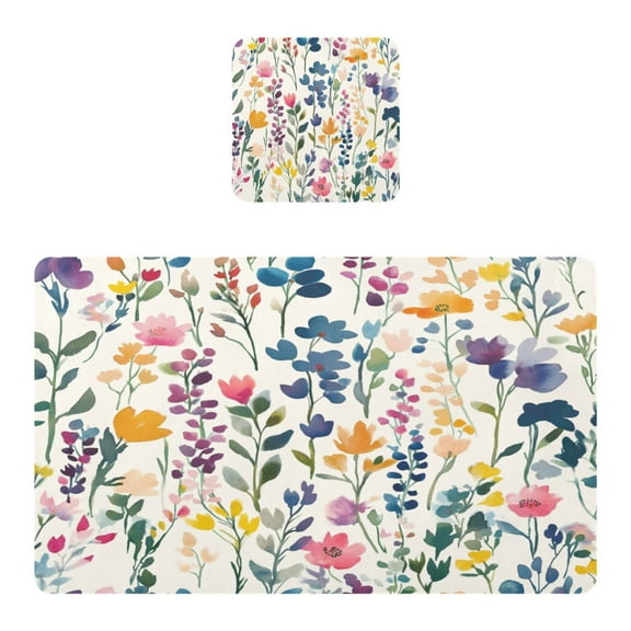 Wobogo Colorful Abstract Flower Placemats Coasters Set of 1 Heat-resistant Non-slip Easy to Clean Square Dinner Plate Mat