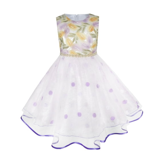 Flower Girls Dress Champagne Leaf Purple Dot Wedding Pageant 9-10