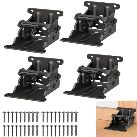 Foldable Bracket, Self-Lock Hinge Hardware with Screws Lock Extension Support for Table Leg, Bed Leg, Workbench, Pack of 4