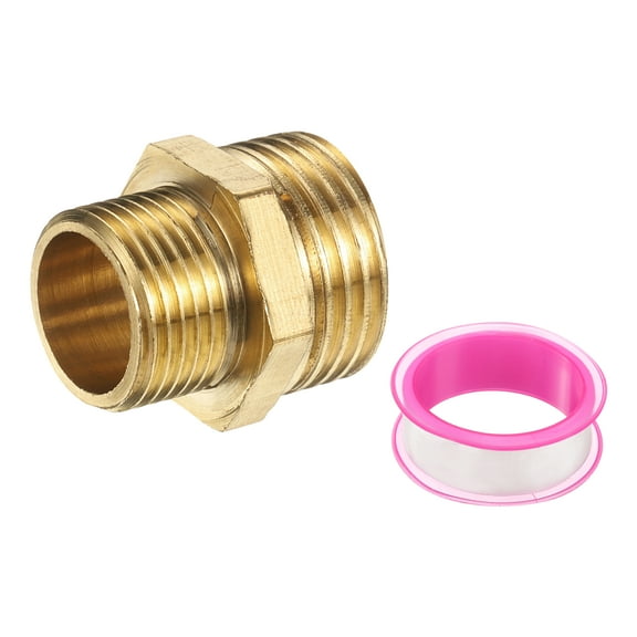 Uxcell Brass Pipe Fitting, 3/8" BSP Male x 1/2" BS Male Thread Connector Brass Hex Nipple Reducing Coupling Connector for Gas Water Refrigeration System Conversion