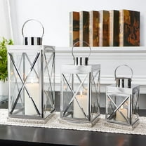 JHY DESIGN Stainless Steel Lantern Set of 3 with Tempered Glass Panels for Indoor & Outdoor