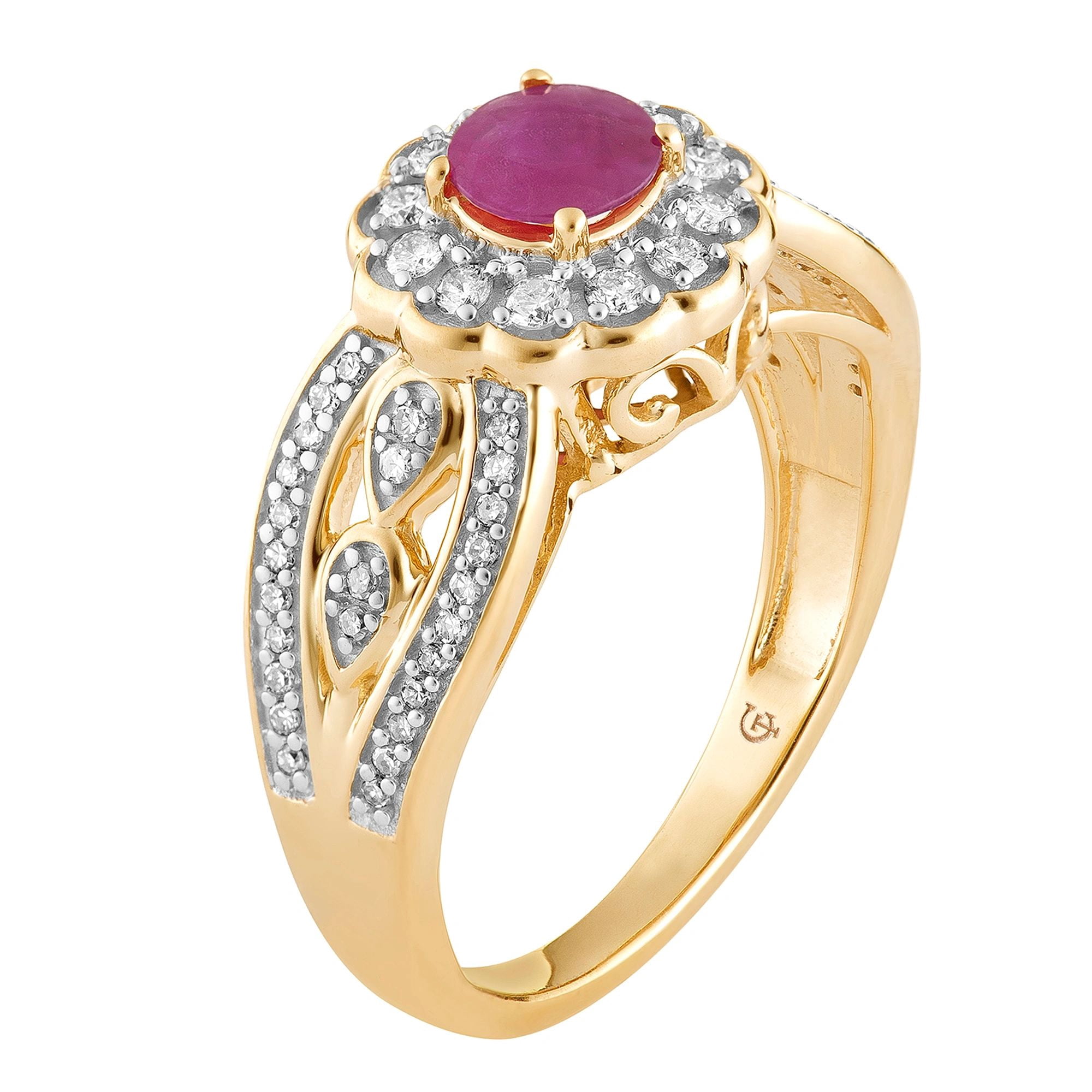 10k Gold Ruby & 1/3 Carat T.W. Diamond Tiered Flower Ring