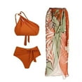 thumbnail image 2 of WREESH Womens Sarong Swimsuit Set Bikini Sets Beach Cover Up Wrap Skirt Vintage Printed 3Pc Swimwear Conservative Swimwear Printed Beach Skirt Set Bathing Suit Orange, 2 of 8