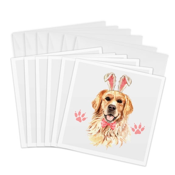 3drose, This Golden Retriever in Rabbit Ears Is Ready for a Golden Easter, 6 Greeting Cards with Envelopes