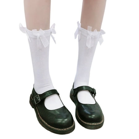 

Lolita Student Mid Calf Socks Sweet Satin Ribbon Bowknot Anime Kawaii Stockings