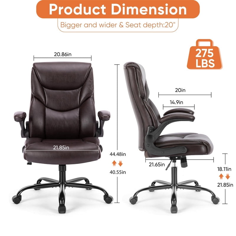 Kelno PU Leather Executive Office Chair with Flip Up Armrest Ergonomic Drafting Chair,Brown