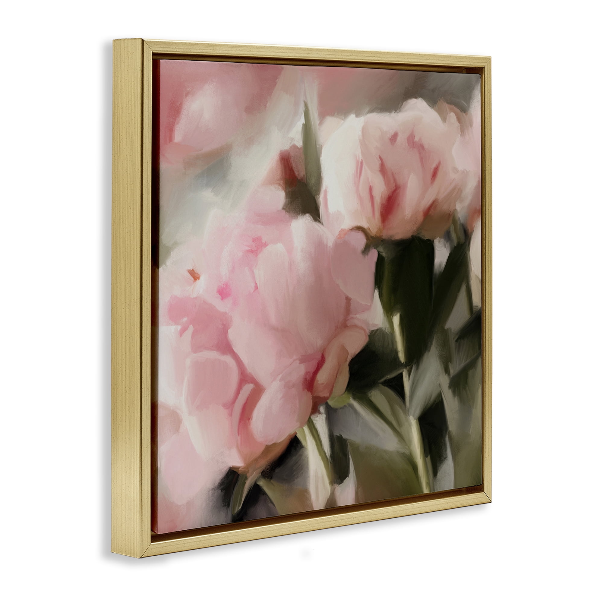 Stupell Industries Soft Floral Arrangement Botanical & Floral Painting Gold Floater Framed Art Print Wall Art, 18 x 18