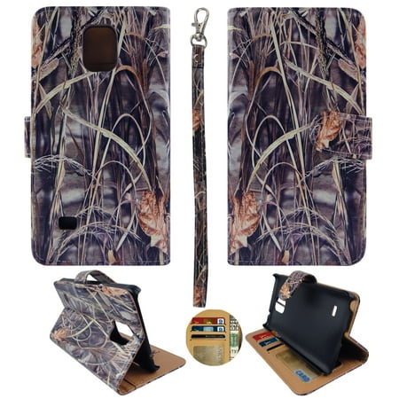 Camo Grass Wallet Folio Case for Samsung Galaxy Note 4 IV Fashion Flip PU Leather Cover Card Slots &