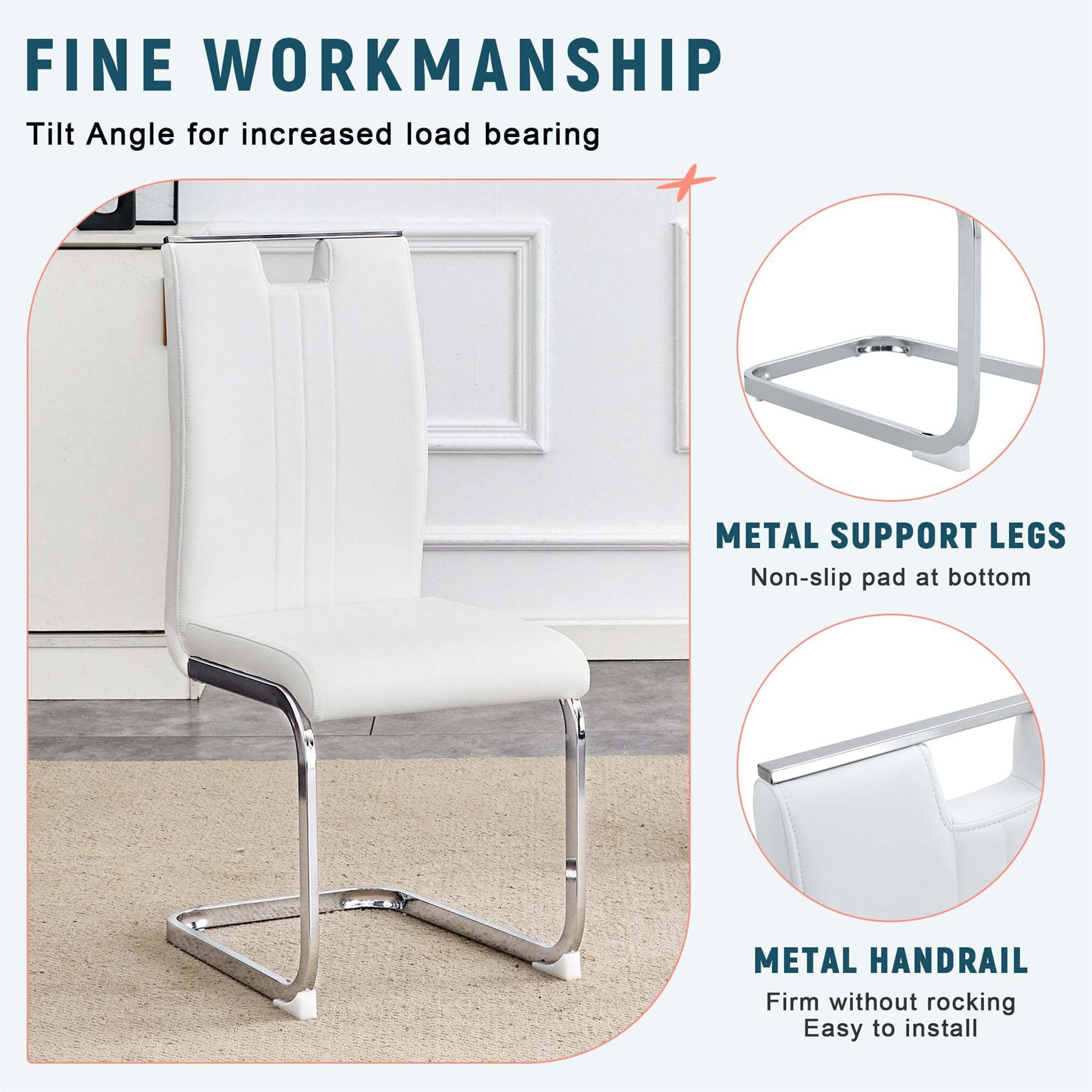 Alvantor Dining Chairs Set of 4, Simple Bow-Shaped Chairs, Accent Chairs for Dining Room & Kitchen White