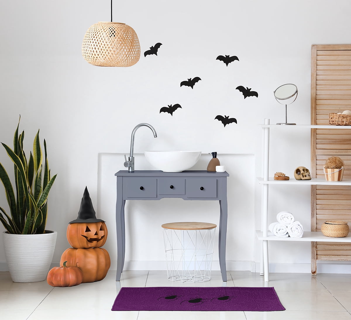 Simply Daisy Hanging Spiders Amethyst Halloween Chenille Area Rug, 2' x 3'