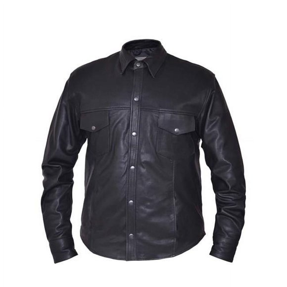 Unik 852-00-BLK-M Premium Leather Motorcycle Shirt Jacket for Men, Black - Medium