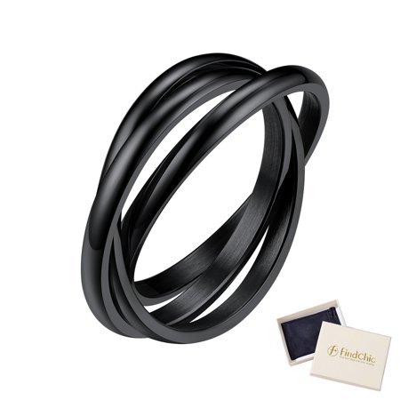 FindChic Black Dainty Stackable Rings Clearance for Women/Men Interlocking Band Ring Stackable Rolling Anxiety Ring for Girlfriend Daughter Niece Jewelry Gift Size 4-12