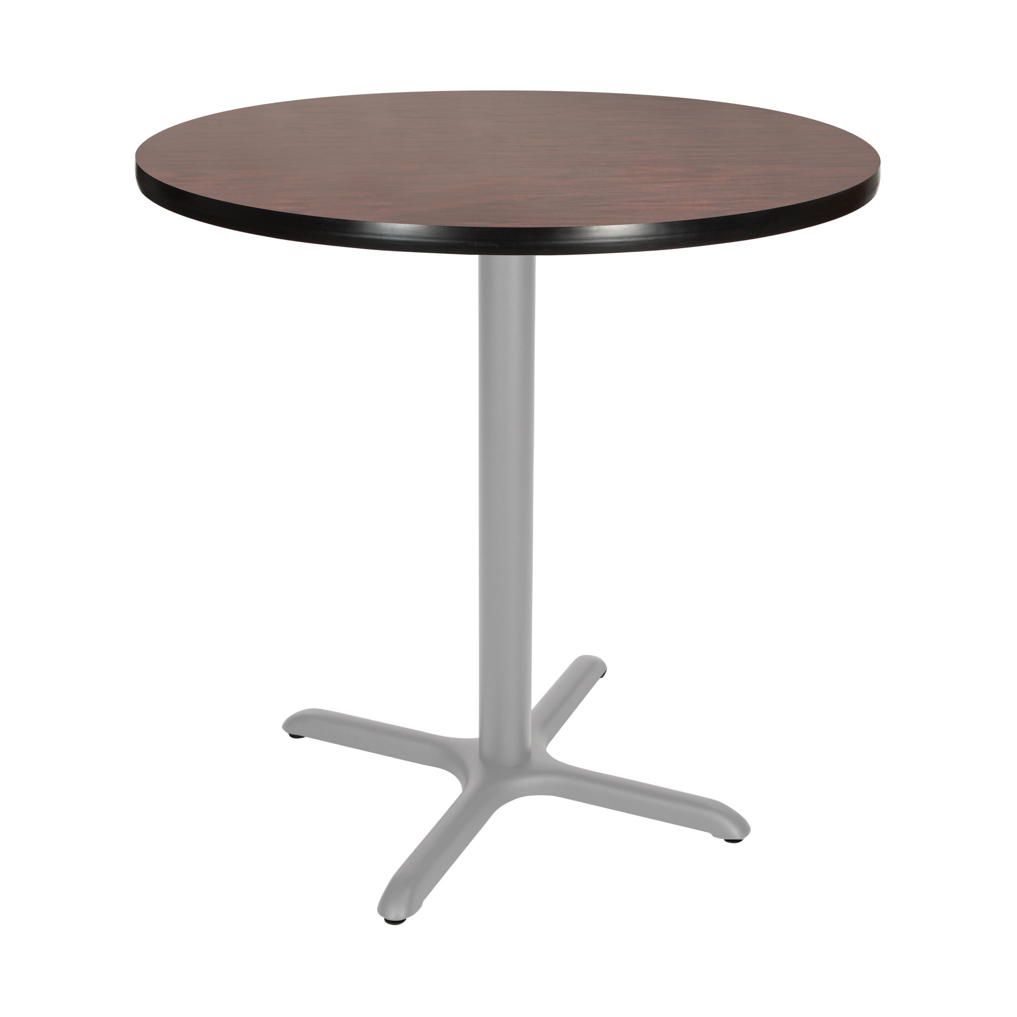 Hampden Furnishings Bennet Collection Steel Frame 36" Round Top, X Base, 36" Height, Cafe Table Grey Frame/Mahogany Top