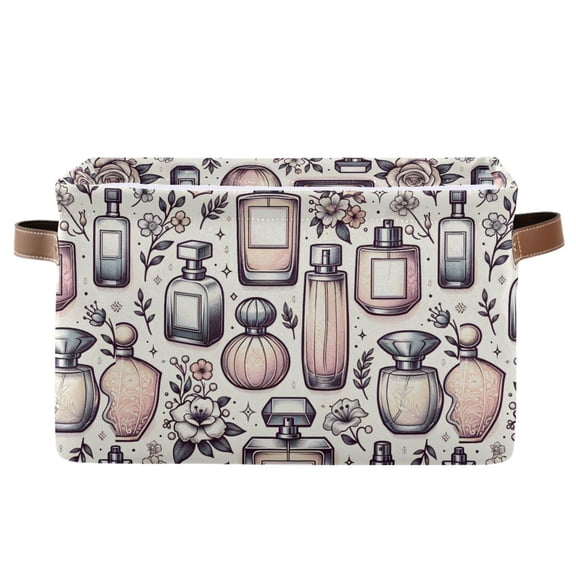 Perfume Bottle and Flower Storage Bins with Handle Fabric Organizer Basket Foldable Box 1 Pack 14.2x10.2x8.3