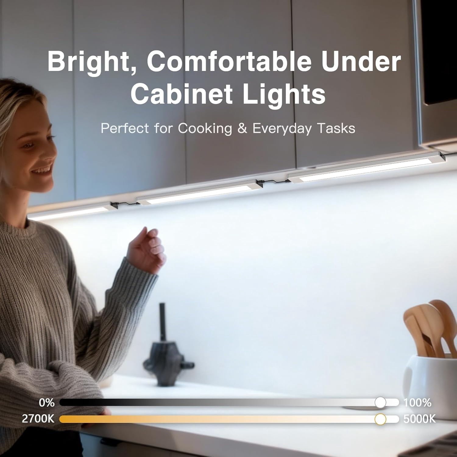 RGB Under Cabinet Lighting with Adjustable White Light, Ultra-Thin LED Light Bars, APP & Voice Control (Alexa/Google), Remote & Button Control, Linkable Lights for Kitchen Cabinets, Shelves 6 Pack