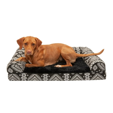 UPC: 0842229119527 | FurHaven Pet Products Southwest Kilim Cooling Gel Memory Foam Sofa-Style Pet Bed for Dogs & Cats – Black Medallion Large