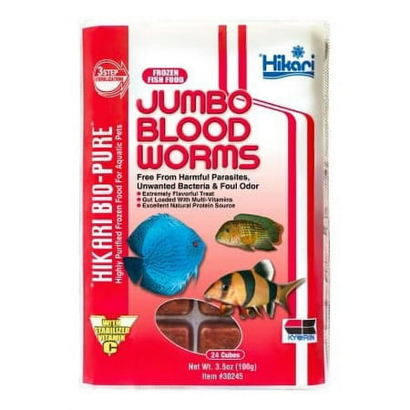 Hikari Bio-Pure Frozen Jumbo Blood Worm Fish Food, 3.5 Oz, 24 Ct