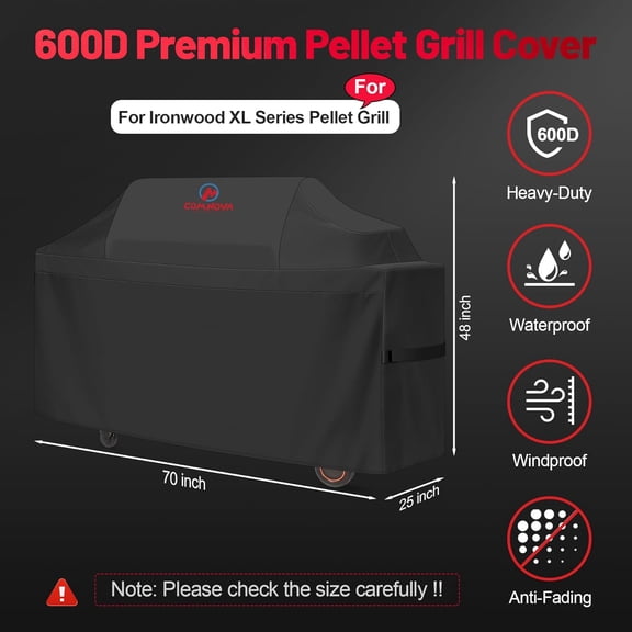Comnova Grill Cover for Ironwood - Premium Wood Pellet Smoker Cover for Waterproof & Heavy Duty, 600D Pellet BBQ Cover Accessory for Treager Ironwood Grills (BAC647)
