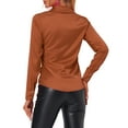 thumbnail image 3 of INSPIRE CHIC Blouse en Satin pour Femmes Manches Longues Mode Col Pointu Chemise à Boutons S Café, 3 of 5